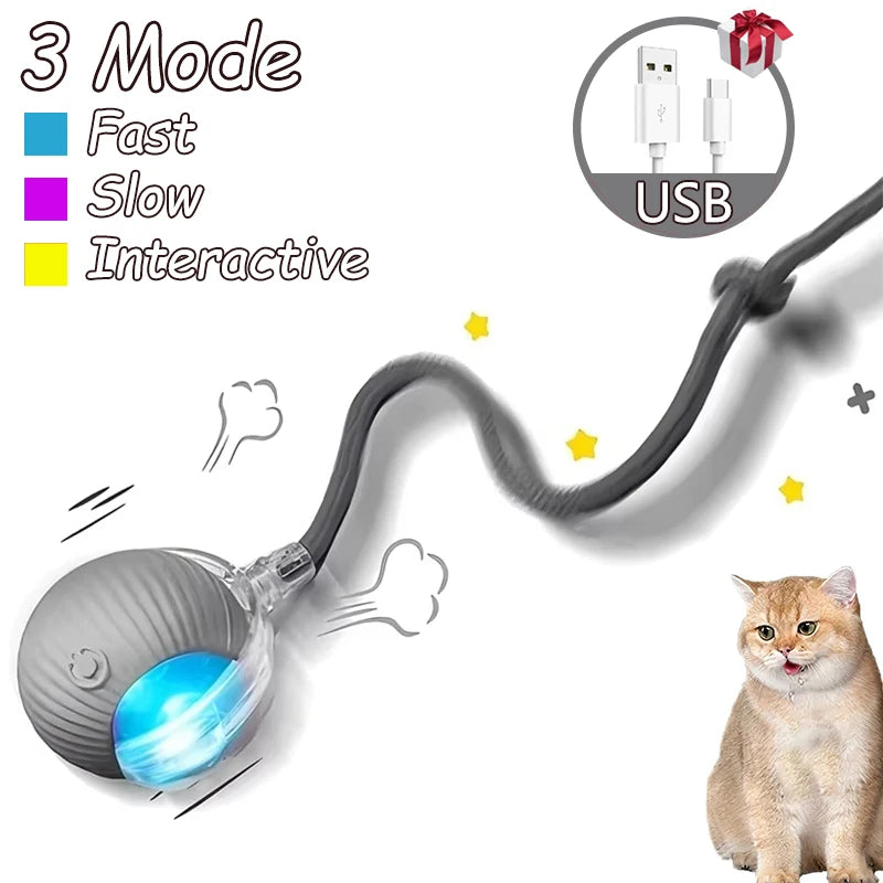 Flexibles USB-Kabel, das einen leuchtenden Spielzeugkater mit drei Modi (Schnell, Langsam, Interaktiv) verbindet.