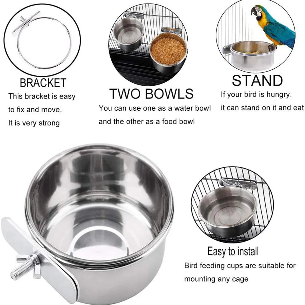 Stainless steel hanging bird feeding cup suitable for mounting on any cage