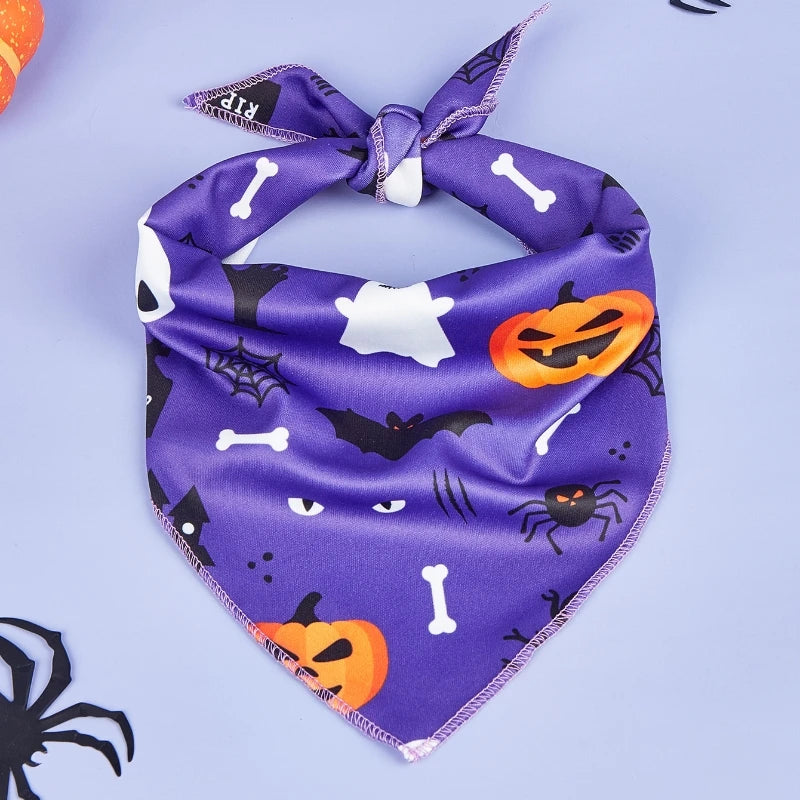 Halloween Dog Bandana with Pumpkin and Spider Web Design