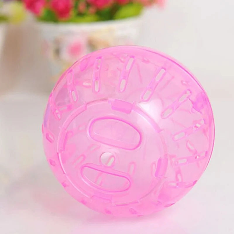 A bright pink transparent exercise ball designed for small pets like hamsters.