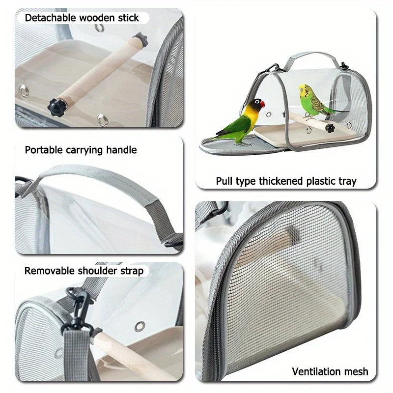 Transparent Bird Carrier with Wooden Perch
