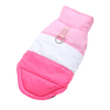 Pink and white padded windproof dog vest with a pink D-ring for small breeds