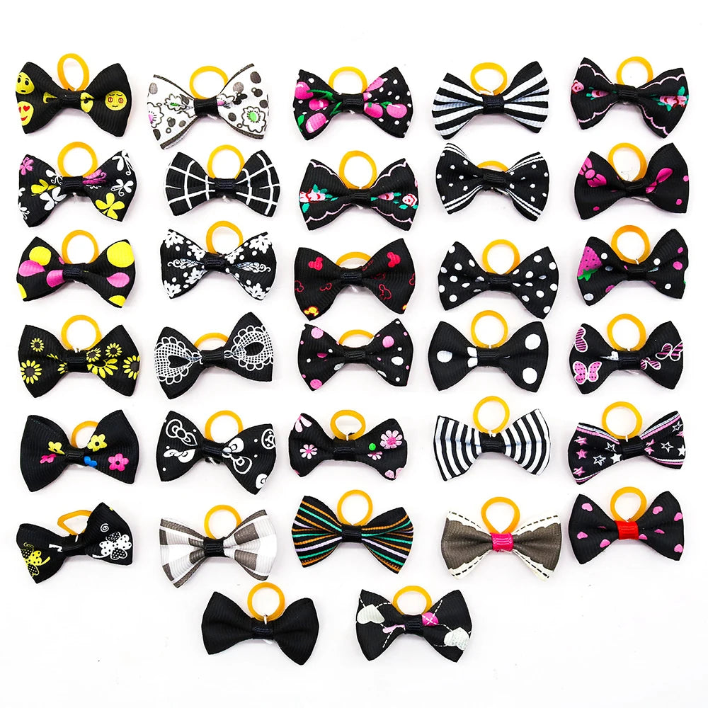 Pet Hair Bows with Rubber Bands - Assorted Styles for Small Dogs and Cats