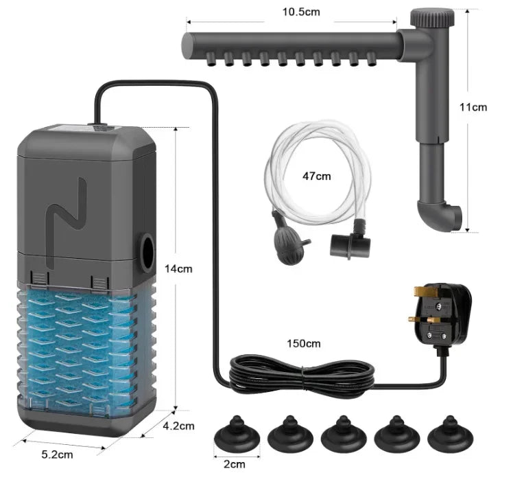 3-in-1 Silent Aquarium Filter with Wave Maker and Oxygenation