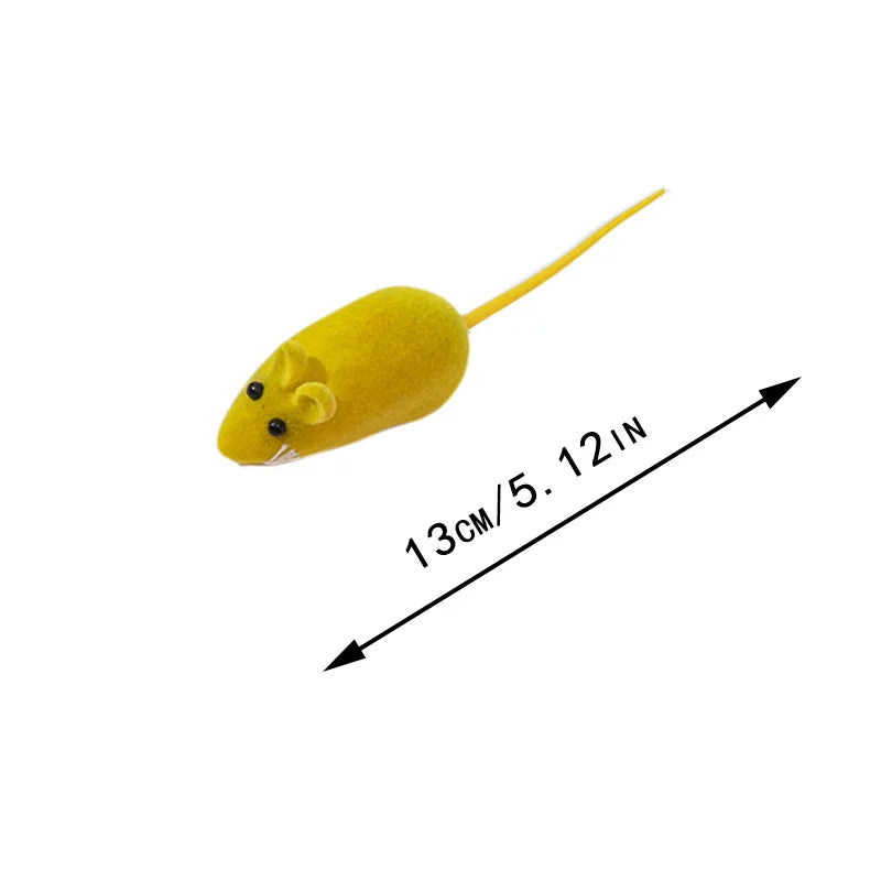 A yellow, elongated squeaking mouse toy designed for cats.