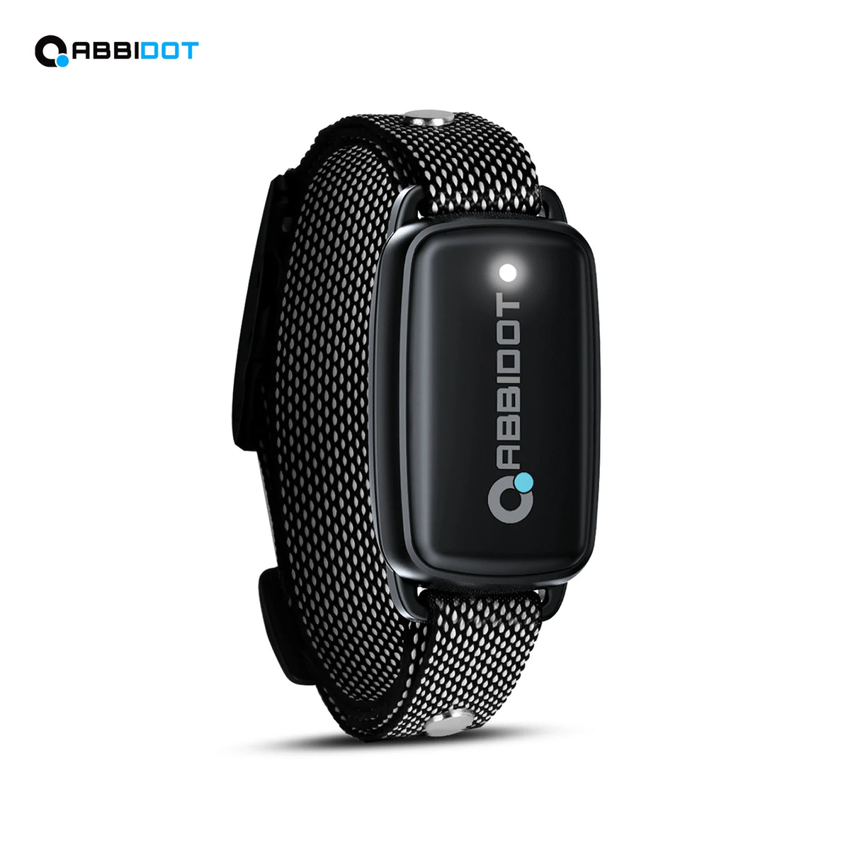 A black dog training collar replacement strap with a square electronic module and a woven fabric band.