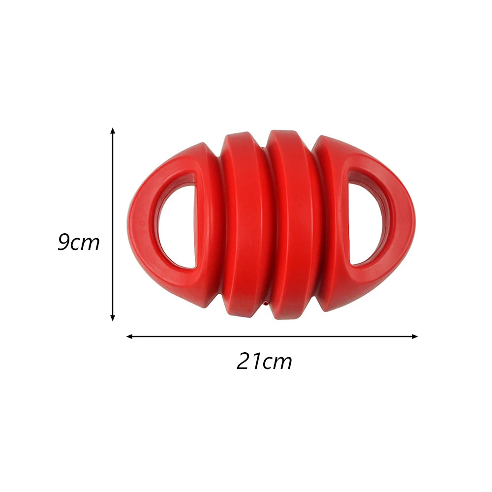 Red hexagonal TPR dog chew toy for dental health and interactive play