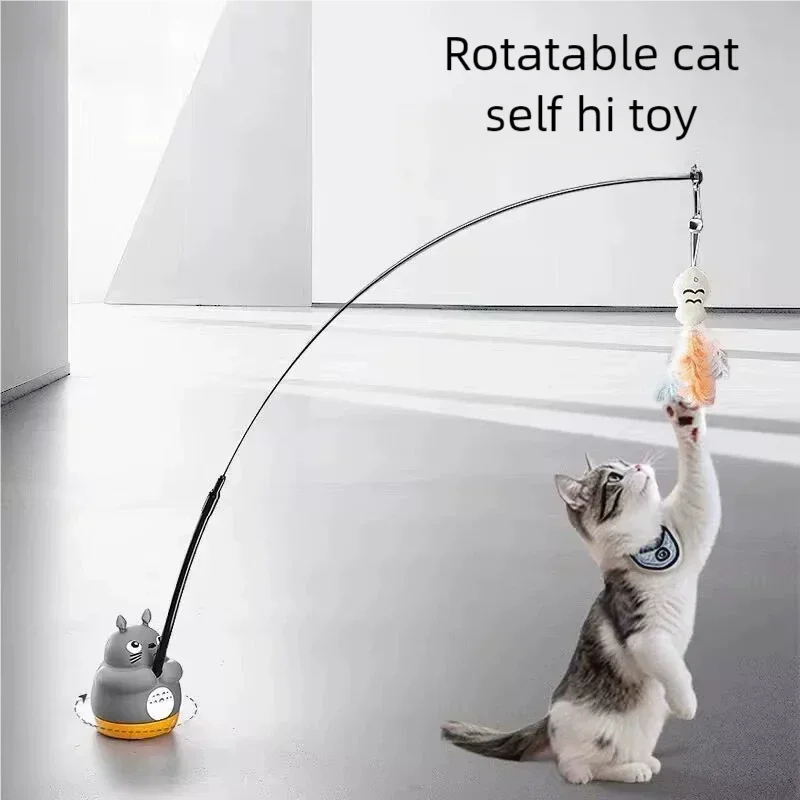 360° Rotating Feather Cat Teaser Wand with Bell