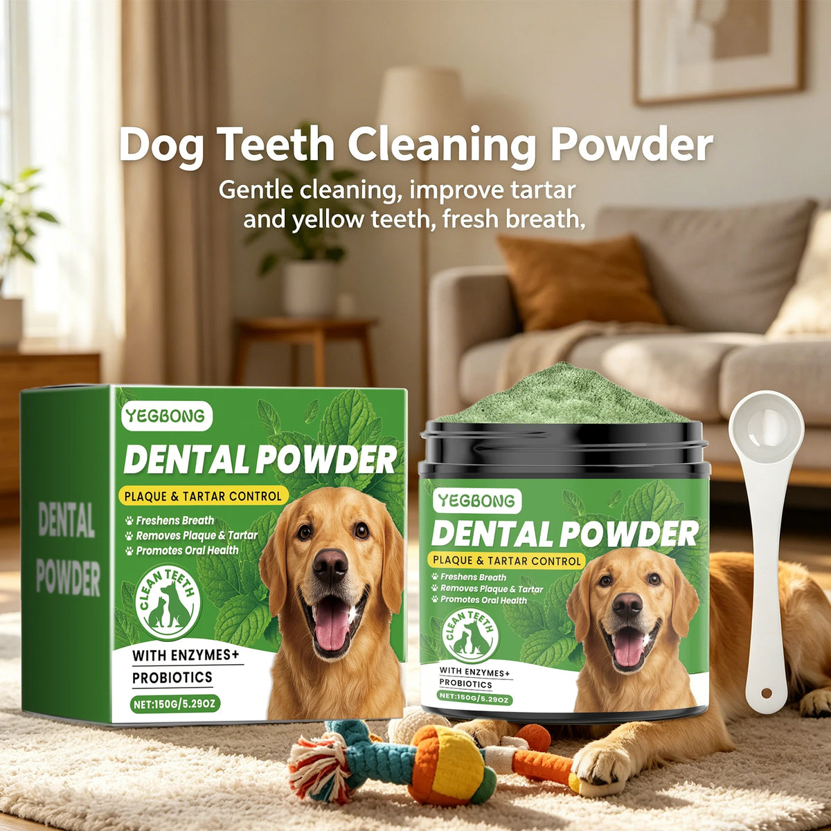 Pet Dental Powder for Dogs – Enzymes & Probiotics for Plaque, Tartar & Fresh Breath