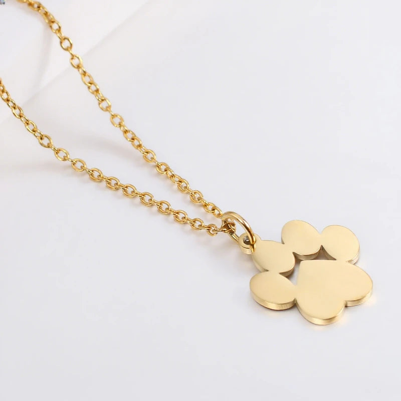 Cat Paw Print Pendant Necklace - Stainless Steel, Hypoallergenic
