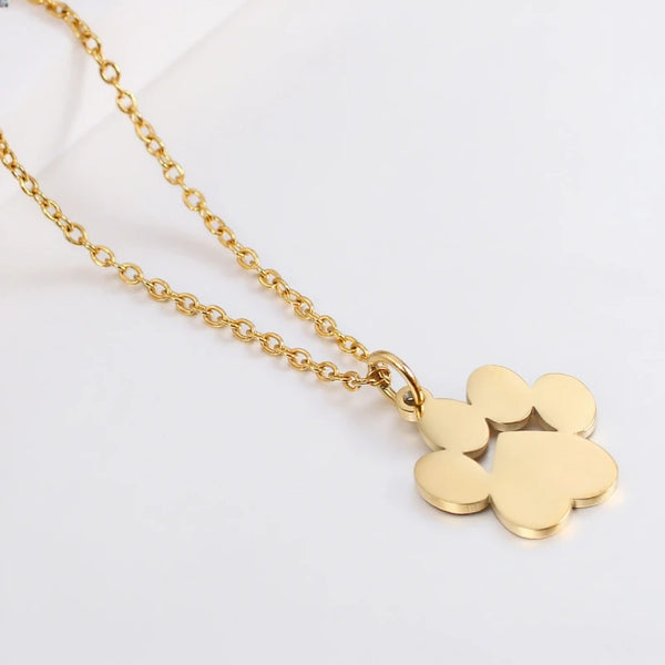 Cat Paw Print Pendant Necklace - Stainless Steel, Hypoallergenic
