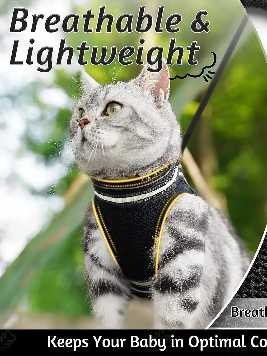 Escape-Proof Cat Harness and Leash Set with Reflective Strips