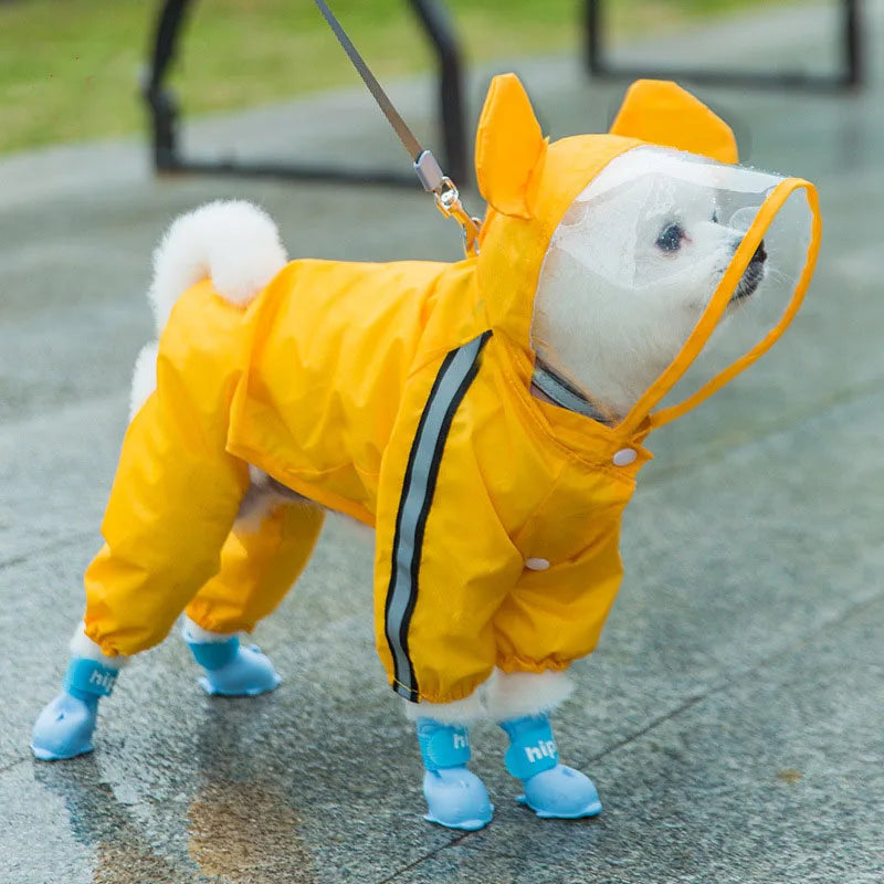 Small Dog Full-Body Raincoat with 4-Leg Coverage