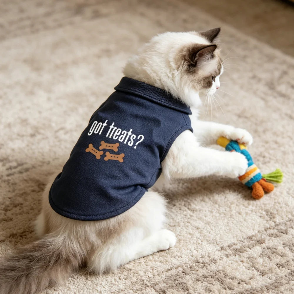 Blue Tibetan Print Polo Shirt for Dogs and Cats