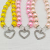 Pearl Pet Necklace with Heart-Shaped Rhinestone Pendant