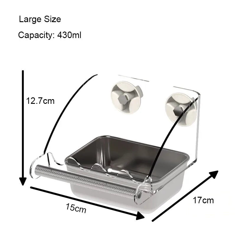 A clear stainless steel pet feeding bowl with a lid and measuring capacity of 430ml.
