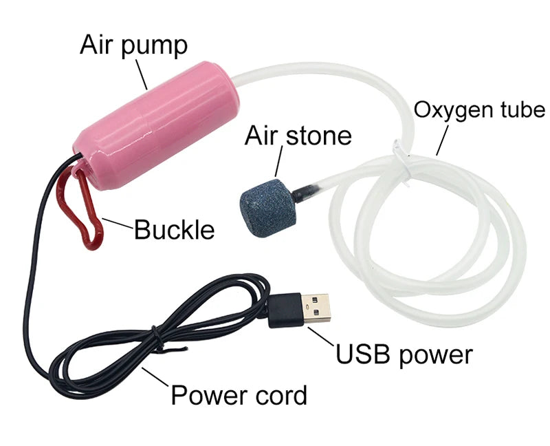Energy-Saving USB Aquarium Air Pump with Air Stone and Silicone Tube