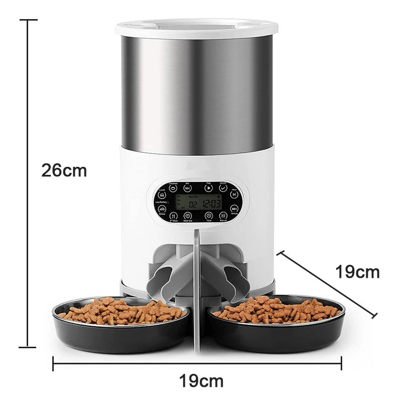 Dispensador automático inteligente para mascotas con cuenco de acero inoxidable