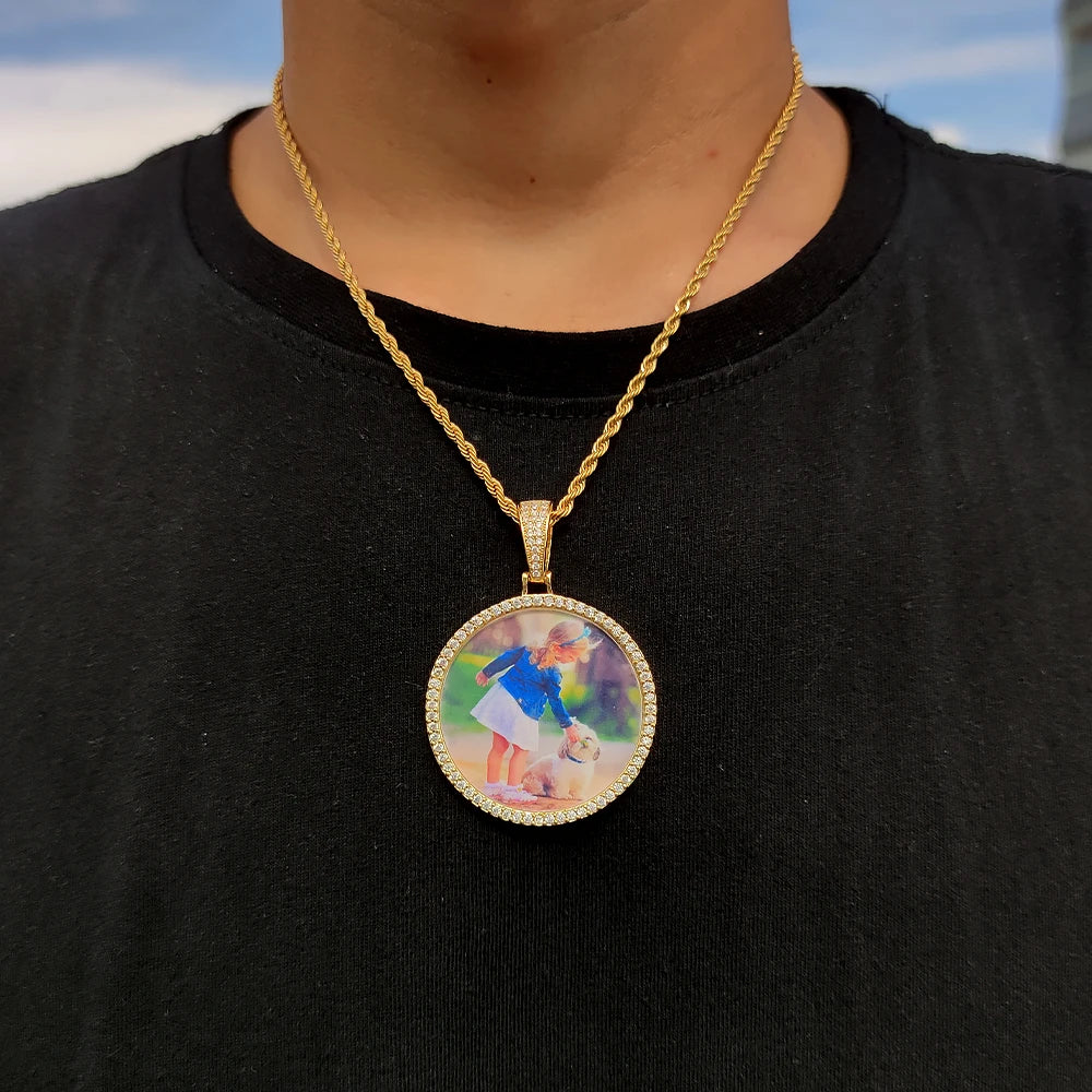 Custom Photo Medallion Pendant Necklace in 18k Gold Finish