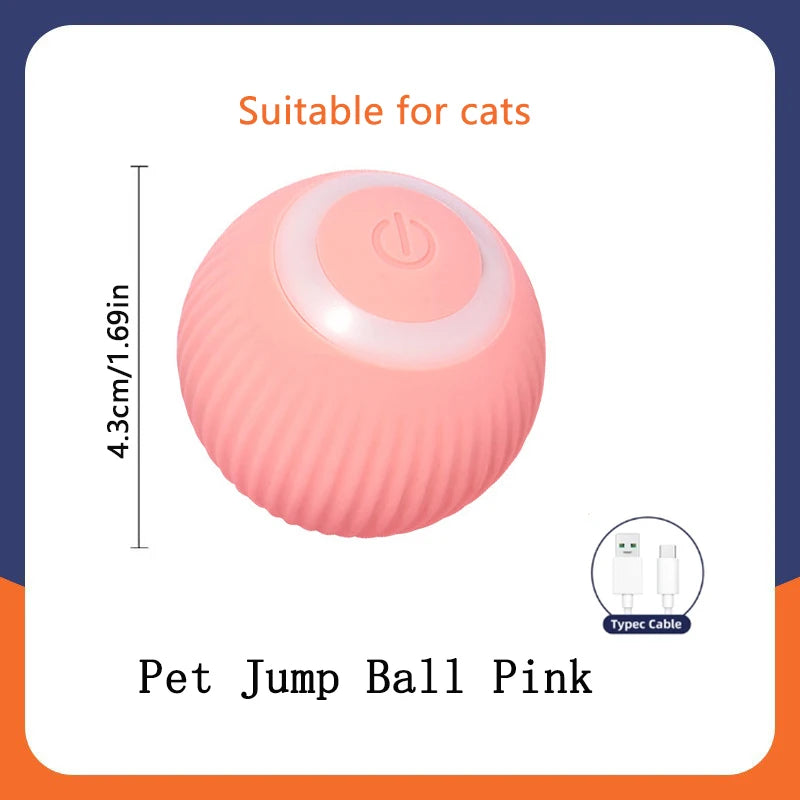 Pink pet jump ball for cats with a USB rechargeable cable