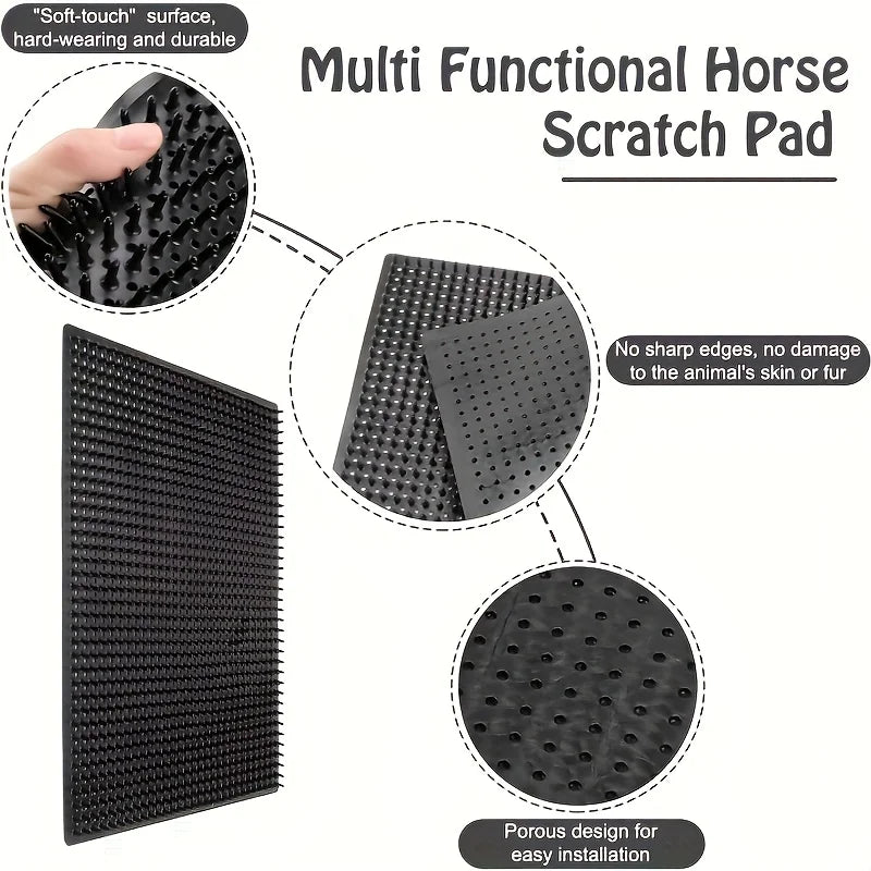 Poteau de grattage pour chevaux en PVC renforcé avec brosse en caoutchouc