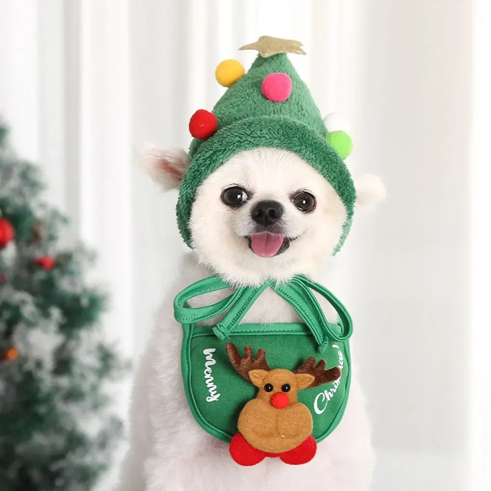 Christmas Pet Hat and Bandana Set for Cats and Small Dogs
