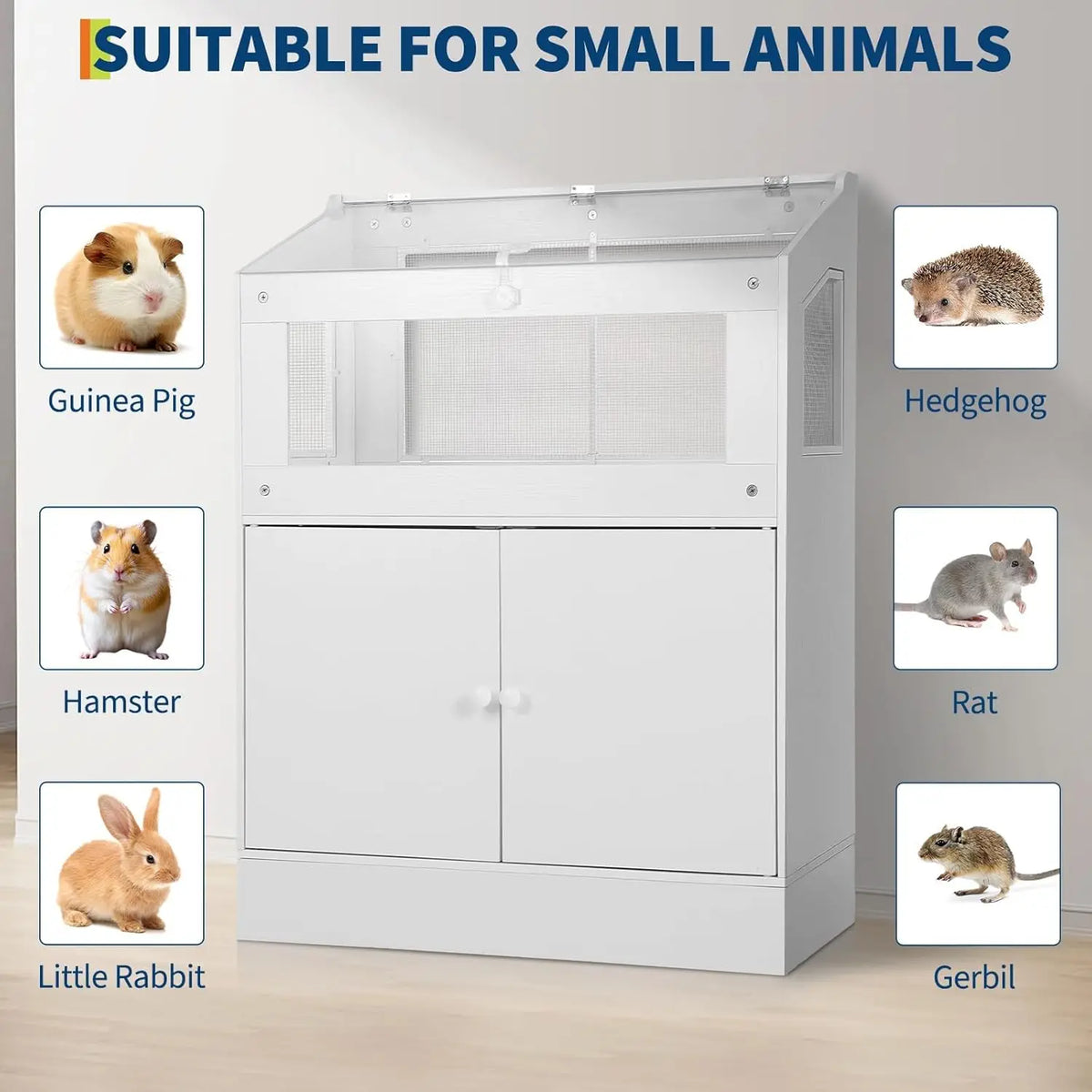 Weiβer Acryl-Tierhabitat mit Aufbewahrungsschrank für kleine Tiere wie Guinea-Pigs, Hamster, Kaninchen und Gerbils.