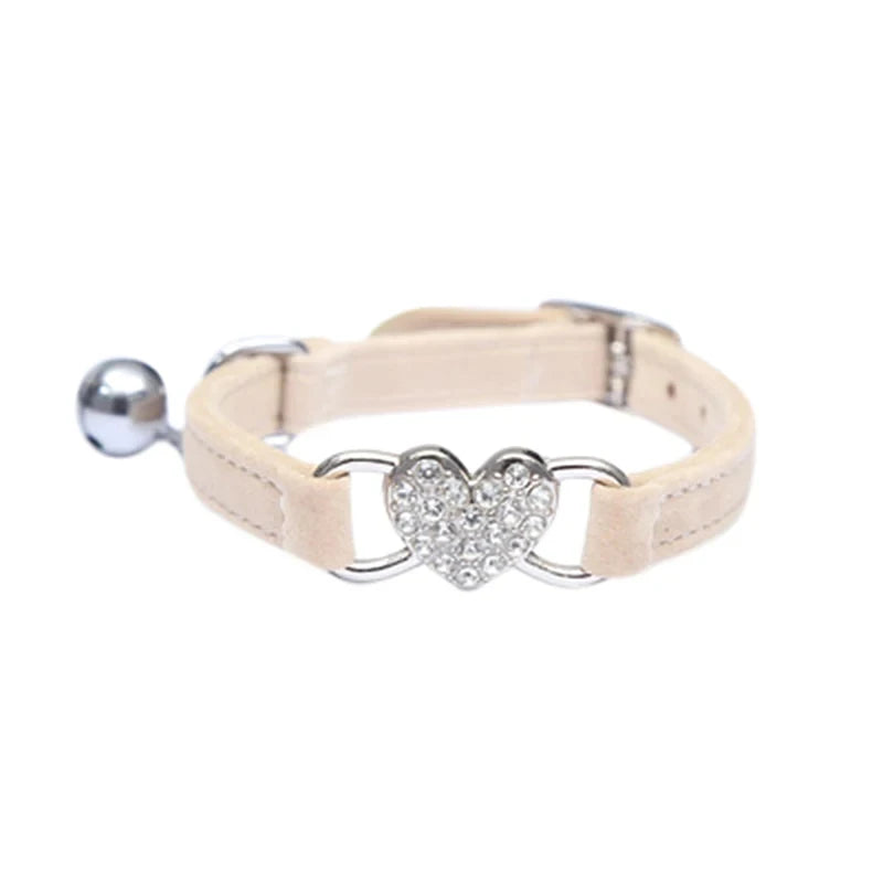 Heart-Shaped Velvet Cat Collar with Bell