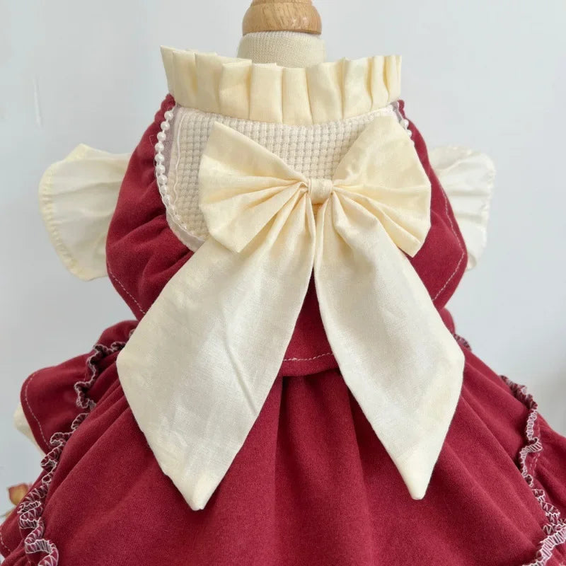 Elegant Cotton Pet Dress with Bow for Small Dogs and Cats