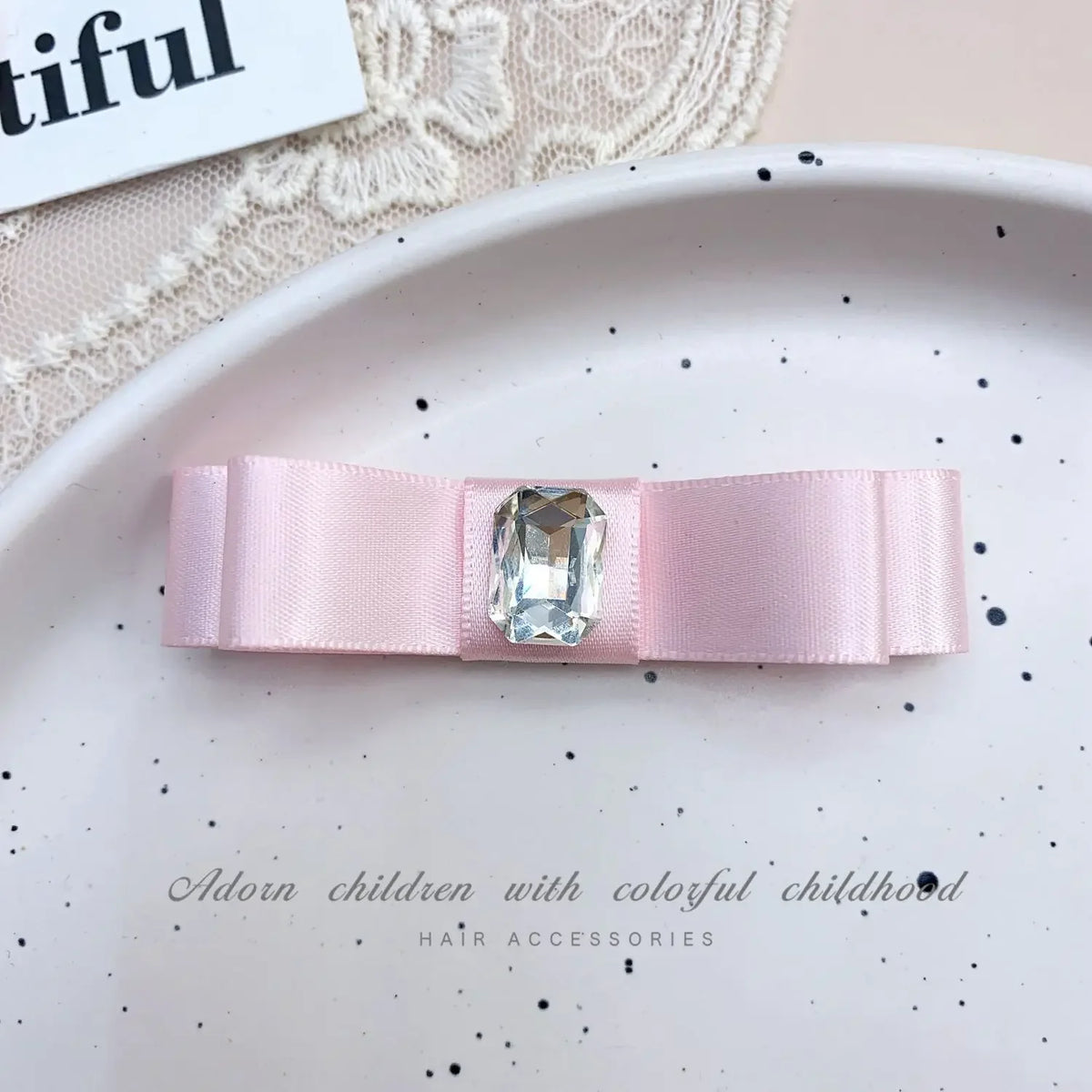 Pink Bow Pet Hair Clip with Rhinestone & Pearl Accents