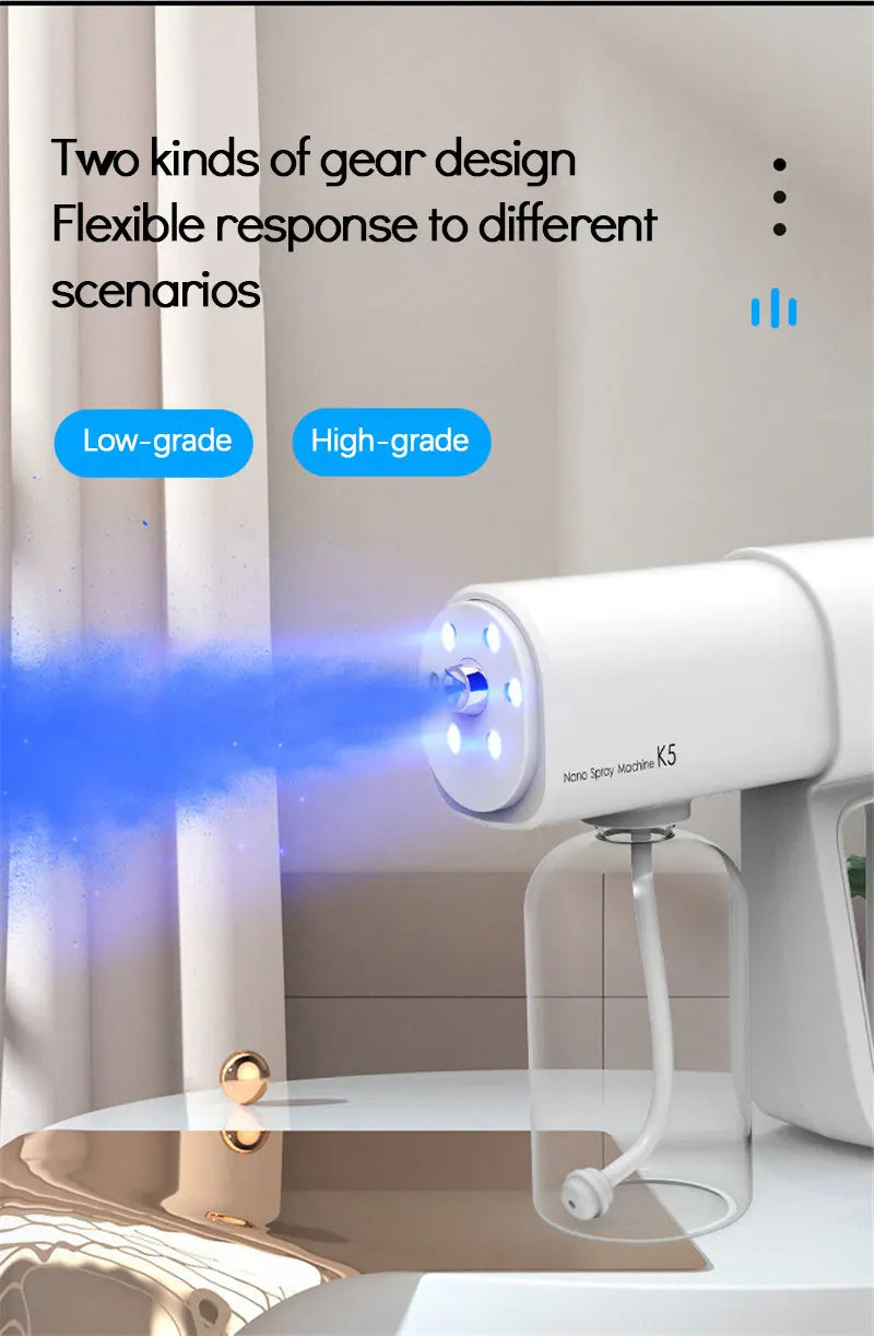 Portable Electric Nano Mist Sanitizing Sprayer Gun with Blue Light