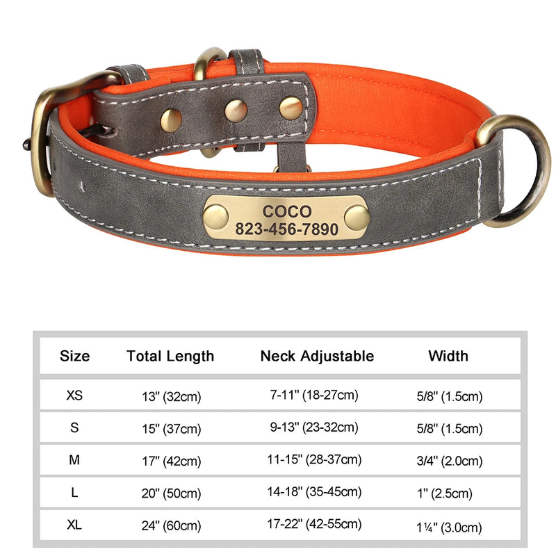 Personalisiertes Leder-Hundehalsband mit graviertem ID-Tag
