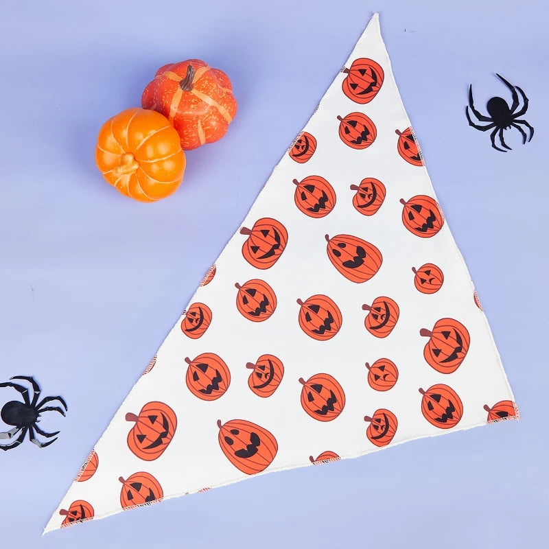 Halloween Dog Bandana with Pumpkin and Spider Web Design