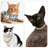 A collage showing a female orange cat wearing a diamond Cuban chain collar and a black cat wearing a gold chain collar.