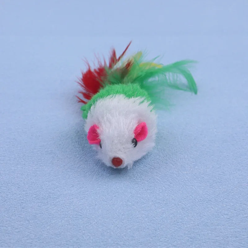Plüsch-Katzenspielzeug-Maus mit bunten Federn