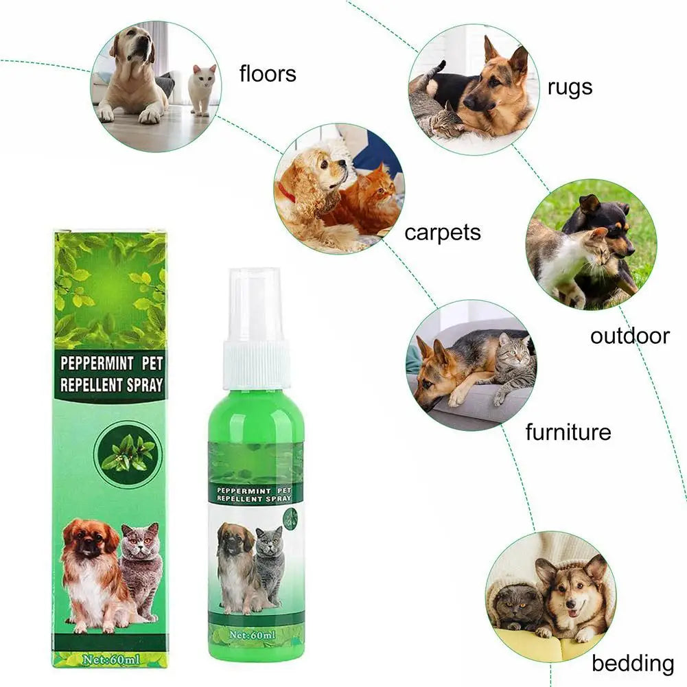 Colección de aerosoles repelentes para mascotas, aptos para pisos, alfombras, muebles y ropa de cama.