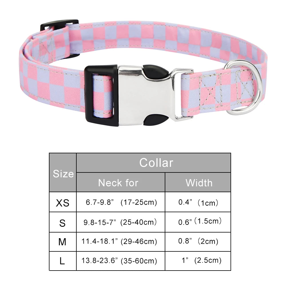 Adjustable Checker Pattern Dog Collar - Soft Nylon, Quick Release