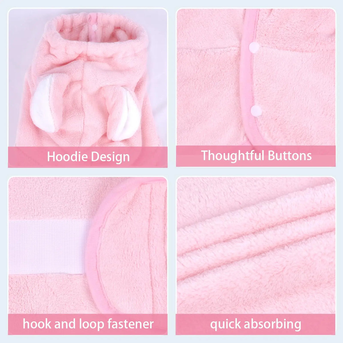 Adjustable Hooded Pet Bathrobe – Quick-Dry Microfiber Dog & Cat Towel