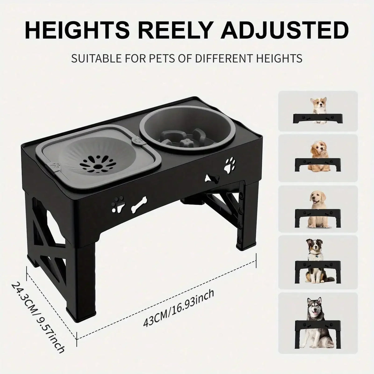 Adjustable Raised Dog Bowl Stand with Anti-Slip Feet