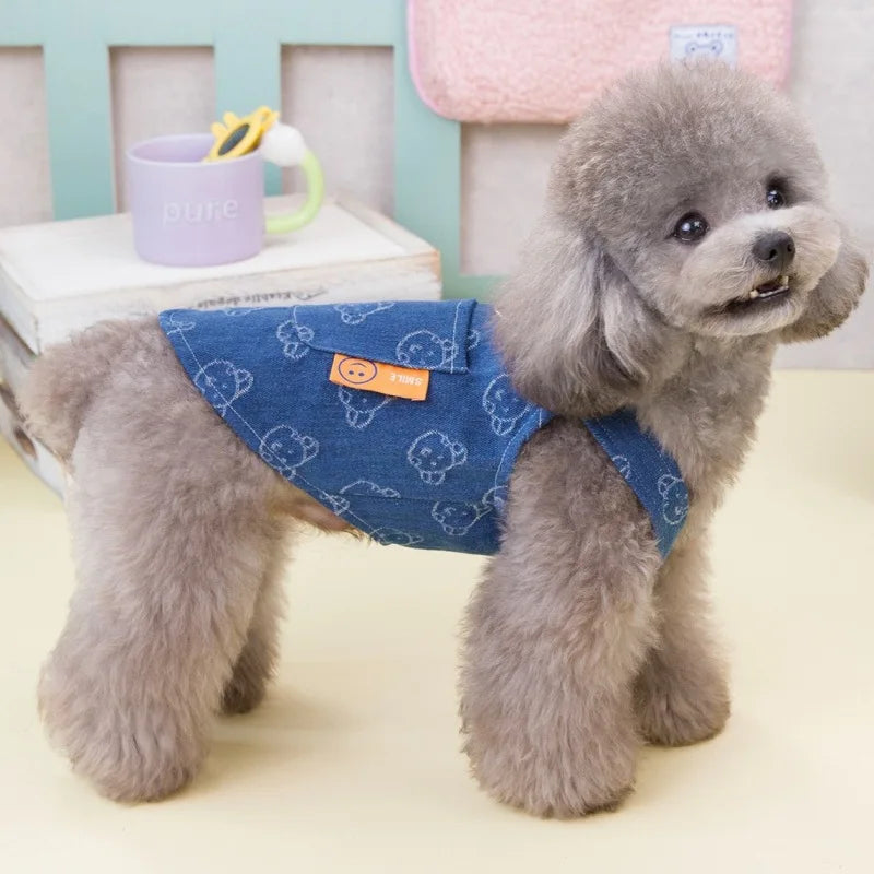 Denim Dog Harness Dress with D-Ring for Small and Medium Breeds