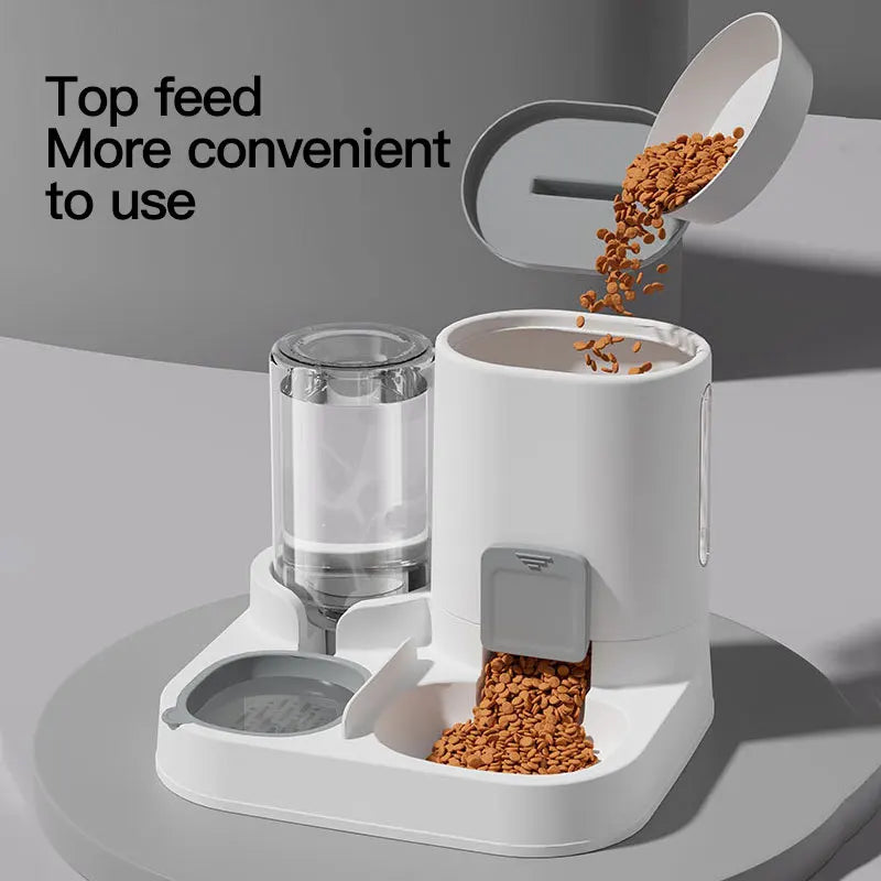 Gravity-Fed Cat Water Dispenser & Feeder with Spill-Proof Design