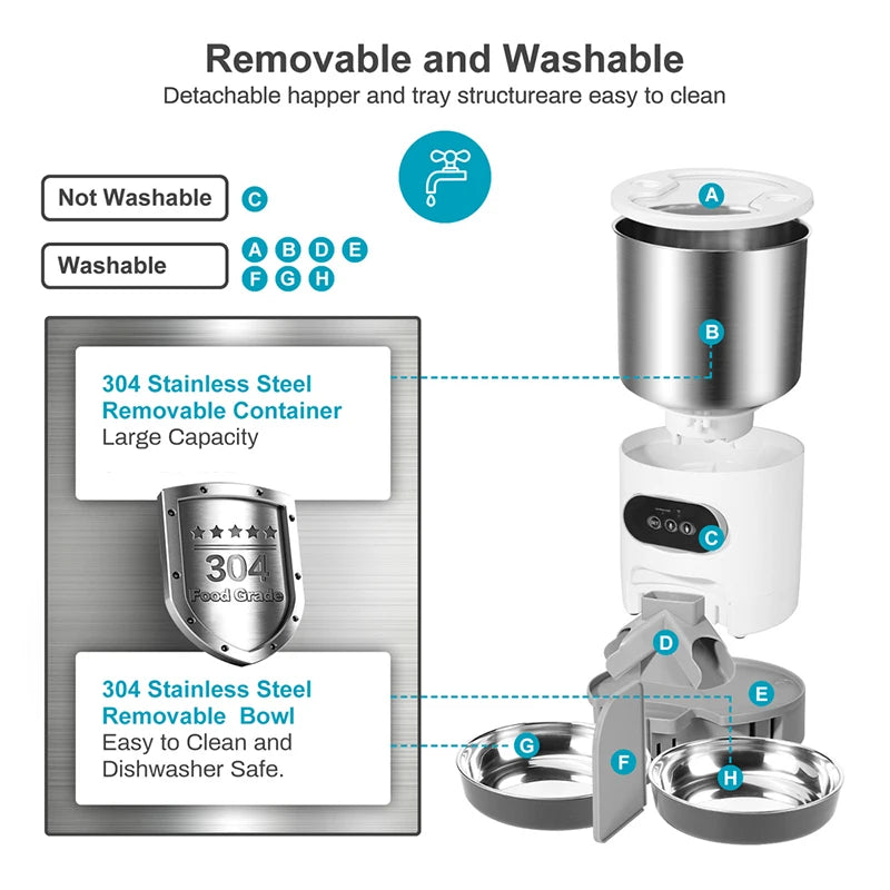 Dispensador automático inteligente para mascotas con cuenco de acero inoxidable