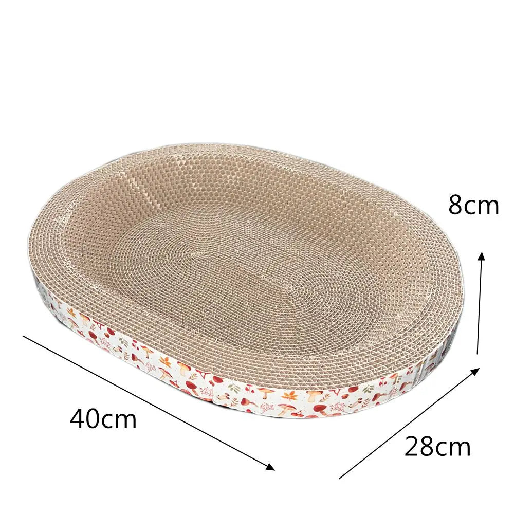 Round beige cat scratching post with a decorative floral rim and dimensions 40cm by 28cm and 8cm high