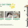 Arbre à chat à plusieurs niveaux avec plateformes, balles suspendues, condo et hamac pour chats d'intérieur.