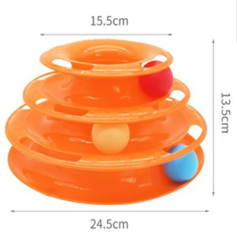 Orange dreistufiges interaktives Katzen-Turntable-Spielzeug mit bunten Kugeln