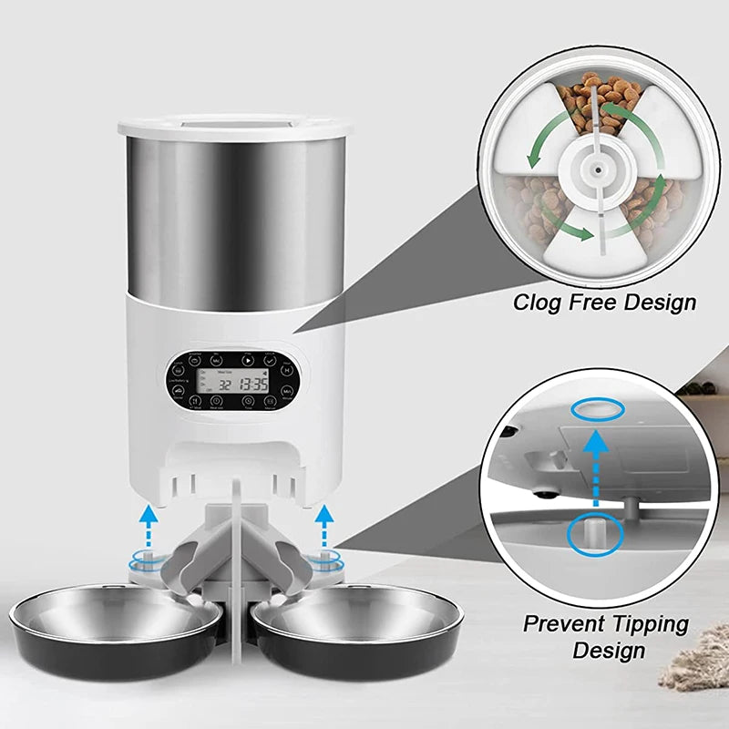 Dispensador automático inteligente para mascotas con cuenco de acero inoxidable