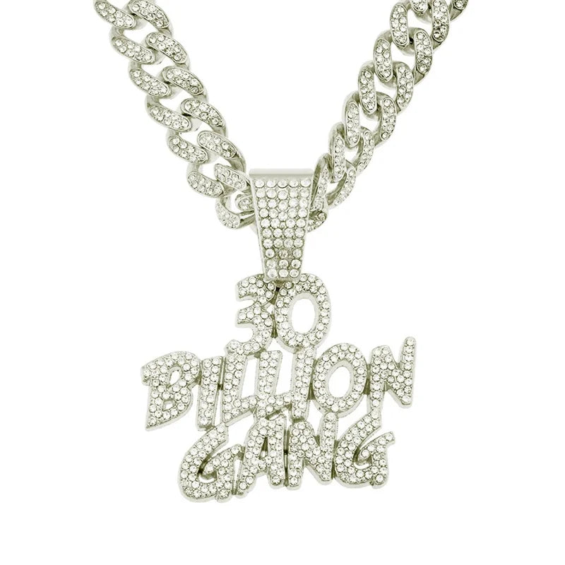 Silver iced out letter and animal pendant Cuban link chain necklace
