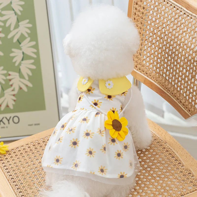 Princess Mesh Dog Dress with Bow Lace Trim