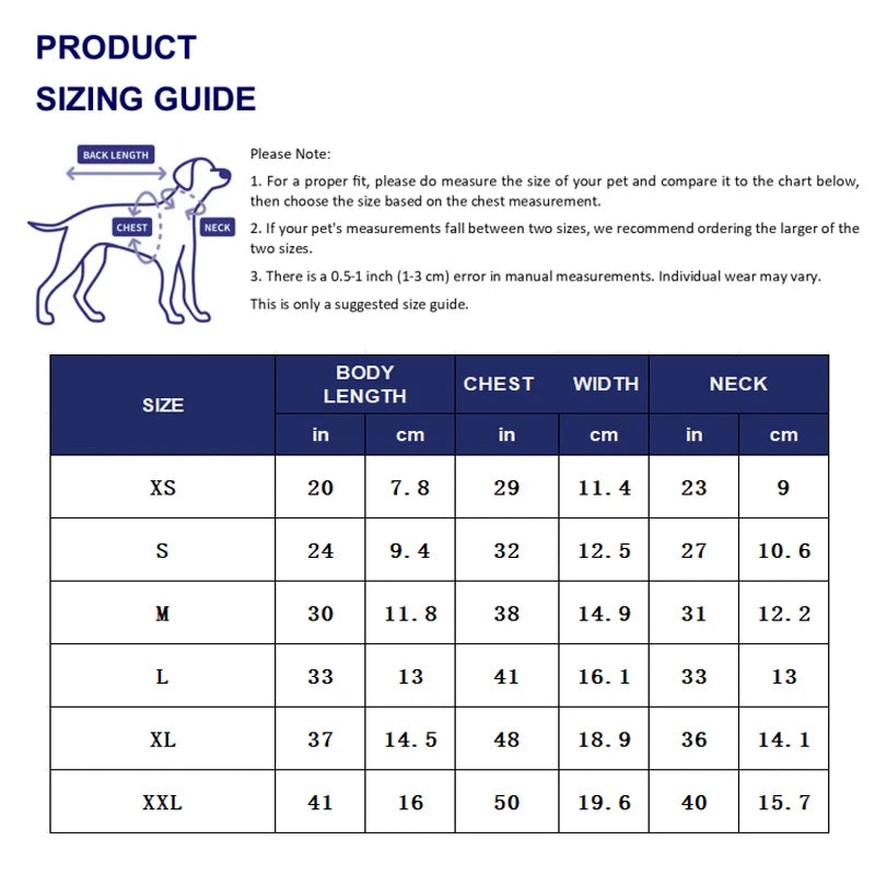 A sizing guide chart for a Princess Lace dog dress, showing measurements in inches and centimeters for various sizes.
