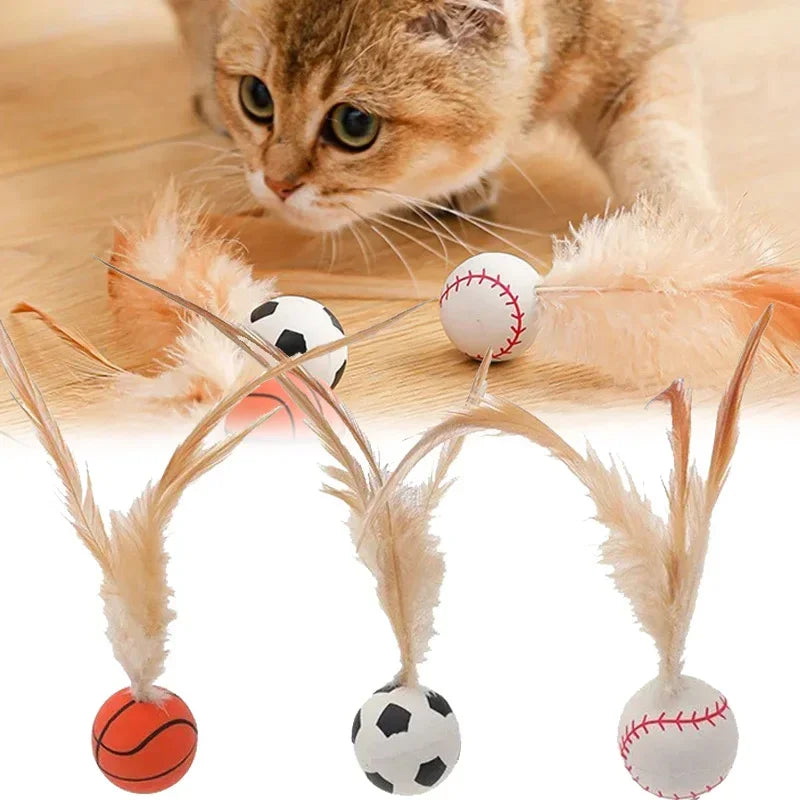 Interaktiver Katzenballspielzeug mit Fußball, Feder und Baseball
